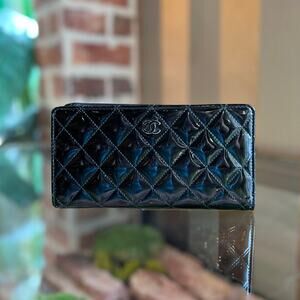 CHANEL Quilted Patent Leather Wallet